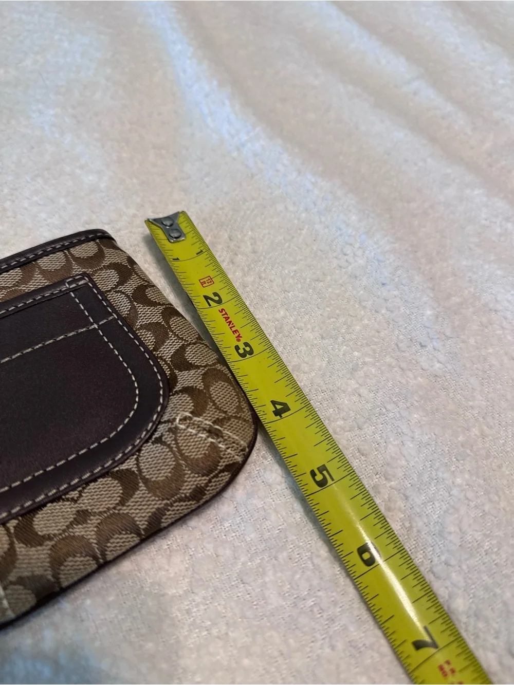 Coach Mini Signature Jacquard Canvas Wristlet in Brown and Dark Brown